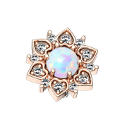 Dermal Anchor rose gold heart flower with white opal
