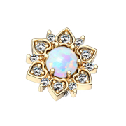Dermal Anchor 14k gold-plated heart flower with white opal