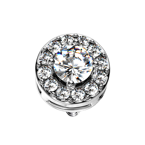 Dermal Anchor argent Cercle de cristal avec grand cristal argenté