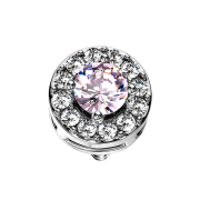 Dermal Anchor silver crystal circle with large pink crystal