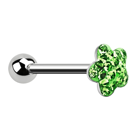 Barbell silver with ball and disk flower light green epoxy protective layer