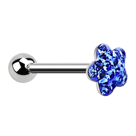 Barbell silver with ball and disk flower dark blue epoxy protective layer