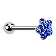 Barbell silver with ball and disk flower dark blue epoxy...