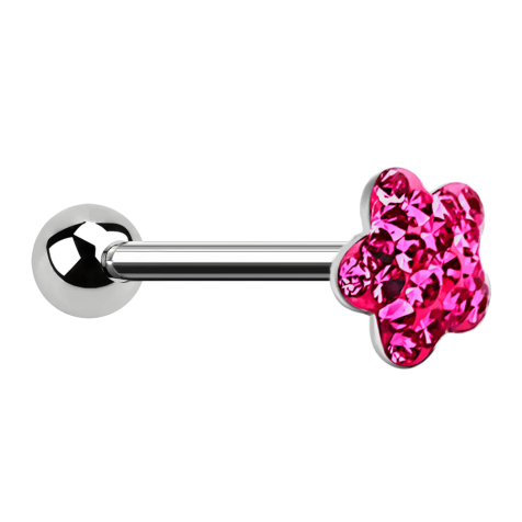 Barbell silver with ball and disk flower fuchsia epoxy protective layer
