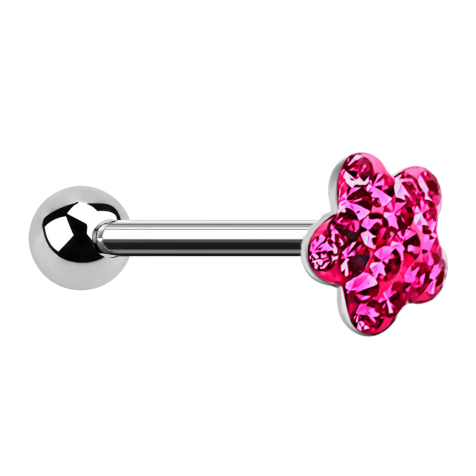 Barbell argent avec boule et disque fleur fuchsia époxy de protection