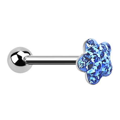 Barbell silver with ball and disk flower light blue epoxy protective layer