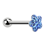 Barbell silver with ball and disk flower light blue epoxy...