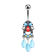 Banane argent tribal filigrane avec pendentif trois perles