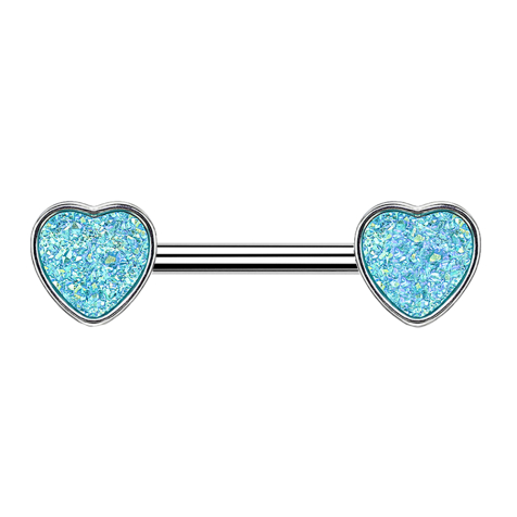 Barbell silver with heart druse stone aqua