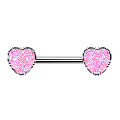Barbell silver with heart druse stone pink