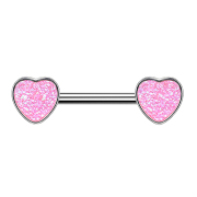 Barbell silver with heart druse stone pink