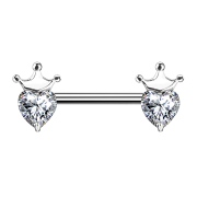 Barbell silver crystal heart silver with crown