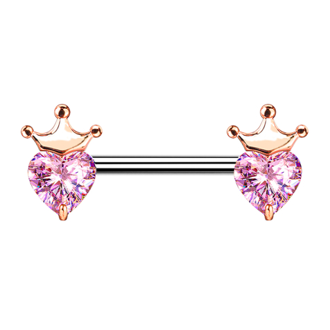 Barbell or rose Cœur en cristal rose avec couronne