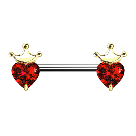 Barbell 14k gold-plated crystal heart red with crown