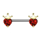 Barbell 14k gold-plated crystal heart red with crown