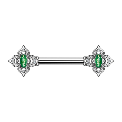 Barbell silber Blumenquadrat filigran mit Opal grün