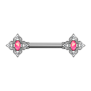 Barbell argent carré de fleurs filigrane avec...