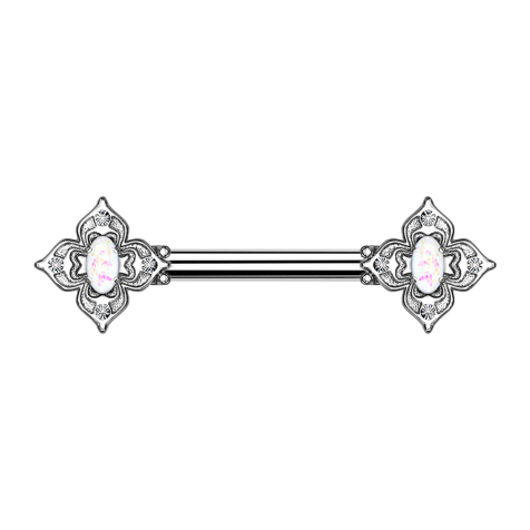 Barbell silber Blumenquadrat filigran mit Opal weiss
