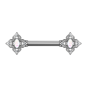 Barbell argent carré de fleurs filigrane avec...