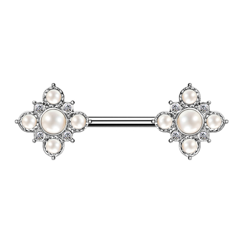 Barbell silber Vintage Blume mit Perlen