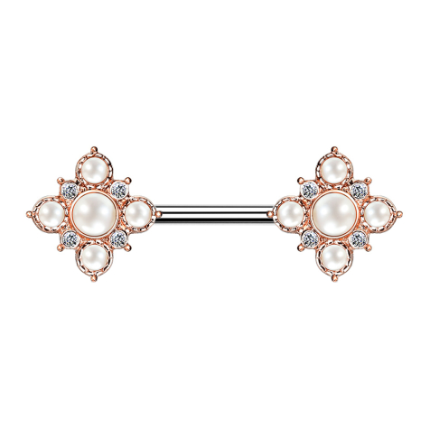 Barbell rose gold vintage flower with pearls