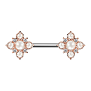 Barbell rose gold vintage flower with pearls
