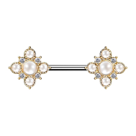 Gold-plated barbell vintage flower with pearls