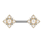 Gold-plated barbell vintage flower with pearls