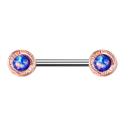 Barbell rose gold round flower with blue opal