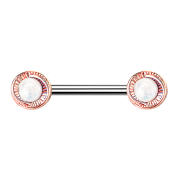 Barbell rose gold round flower with white opal