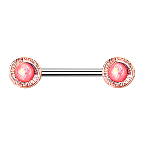 Fiore rotondo in oro rosa Barbell con opale rosa