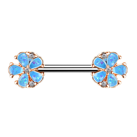 Barbell rose gold round flowers with opal aqua