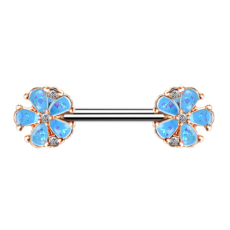 Barbell or rose fleurs rondes avec opale aqua