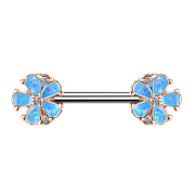 Fiori tondi in oro rosa Barbell con opale aqua