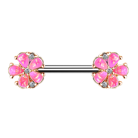 Barbell or rose fleurs rondes avec opale rose