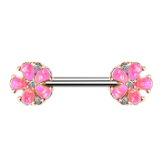 Barbell rose gold round flowers with opal pink