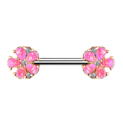 Barbell or rose fleurs rondes avec opale rose