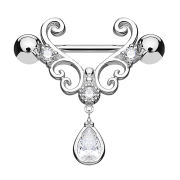 Barbell argent coeur filigrane avec pendentif