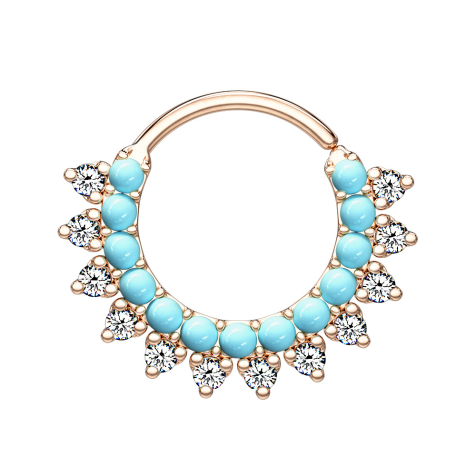 Micro piercing ring rose gold with turquoise stones and crystals