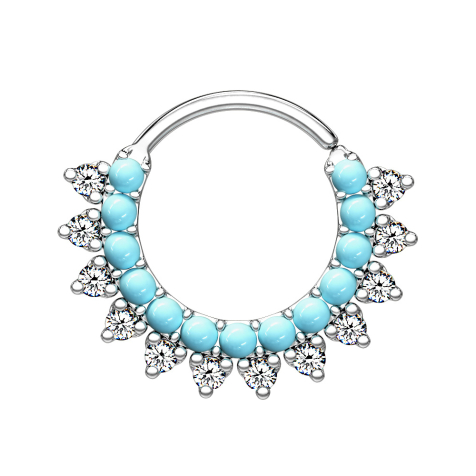 Anello micro piercing in argento con pietre turchesi e cristalli