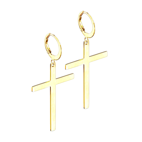Gold-plated cross pendant earring