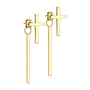 Orecchini pendenti a croce placcati oro a barretta