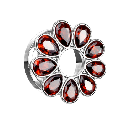 Flesh tunnel silver crystal tree red