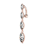 Banana rose gold with pendant four crystal drops silver