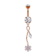 Banana rose gold with vine and crystal flower pendant