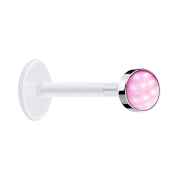 Micro labret transparent with disk and epoxy stone pink