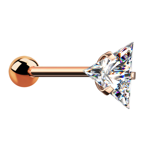 Micro Barbell or rose avec boule et cristal triangulaire