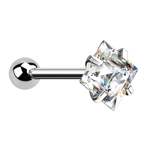 Micro Barbell argent avec boule et cristal carré