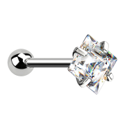 Micro Barbell argent avec boule et cristal carré