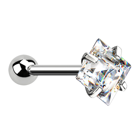 Micro barbell silver with ball and square crystal